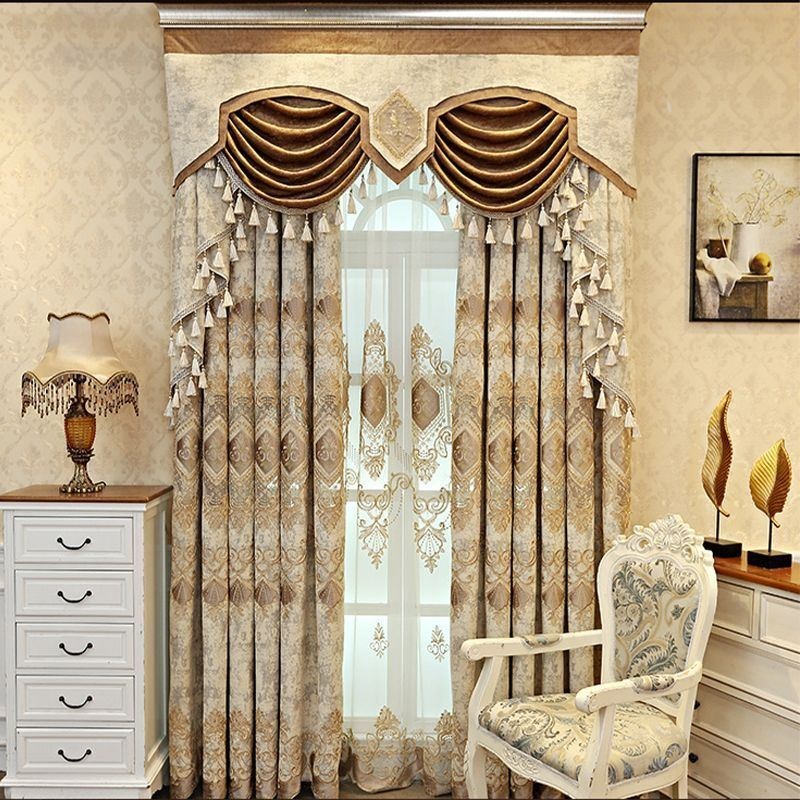 Cortina Semi Blackout De Chenille Sob Medida Com Bordado De Flores Europeias Para Sala De Estar E Quarto