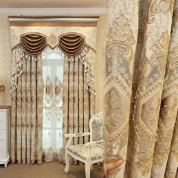Cortina Semi Blackout De Chenille Sob Medida Com Bordado De Flores Europeias Para Sala De Estar E Quarto