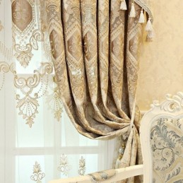 Cortina Semi Blackout De Chenille Sob Medida Com Bordado De Flores Europeias Para Sala De Estar E Quarto