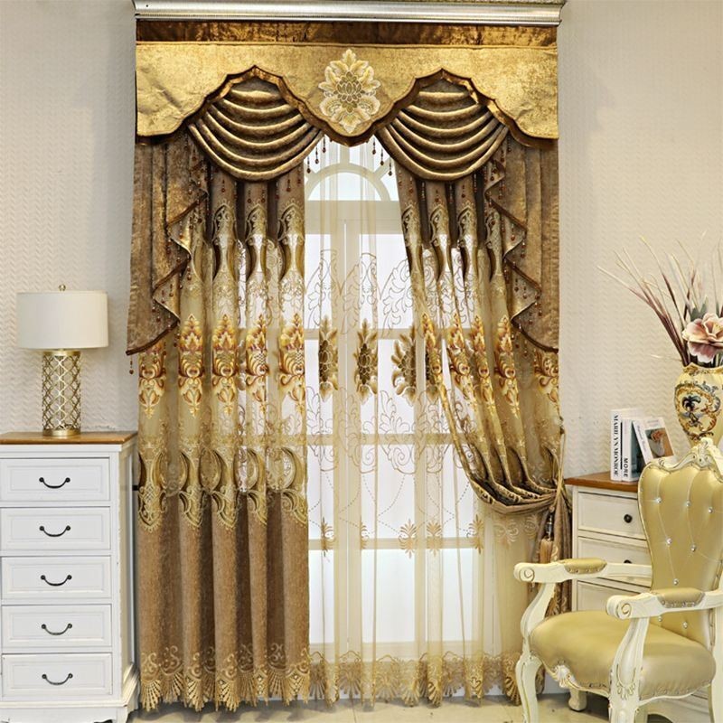 Cortina Blackout Semi-Chenille Sob Medida Com Bordado De Flores Europeias Para Sala De Estar E Quarto
