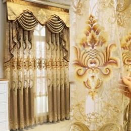 Cortina Blackout Semi-Chenille Sob Medida Com Bordado De Flores Europeias Para Sala De Estar E Quarto