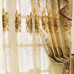 Cortina Blackout Semi-Chenille Sob Medida Com Bordado De Flores Europeias Para Sala De Estar E Quarto