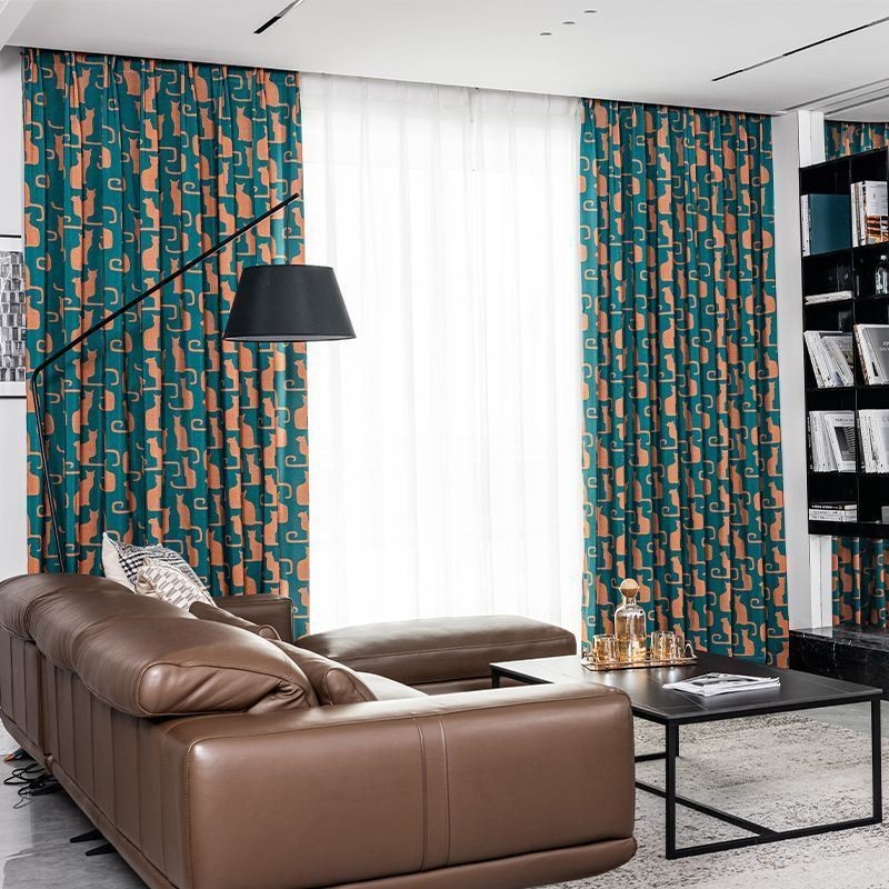 Cortina De Algodão Sob Medida Cortina Com Estampa De Gatinho Estilo Nórdico