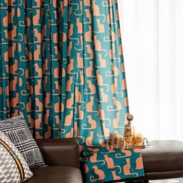 Cortina De Algodão Sob Medida Cortina Com Estampa De Gatinho Estilo Nórdico