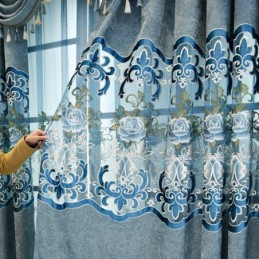 Cortinas Semi Blackout De Chenille Com Bordado Floral Estilo Europeu Para Sala De Estar E Quarto