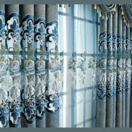 Cortinas Semi Blackout De Chenille Com Bordado Floral Estilo Europeu Para Sala De Estar E Quarto