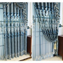 Cortinas Semi Blackout De Chenille Com Bordado Floral Estilo Europeu Para Sala De Estar E Quarto