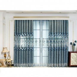 Cortinas Semi Blackout De Chenille Com Bordado Floral Estilo Europeu Para Sala De Estar E Quarto