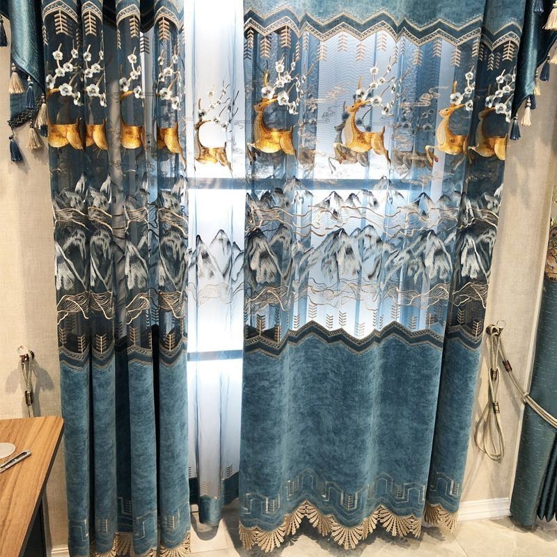 Cortinas Nórdicas De Chenille Com Bordado Fulvo Semi Blackout Para Sala De Estar E Quarto