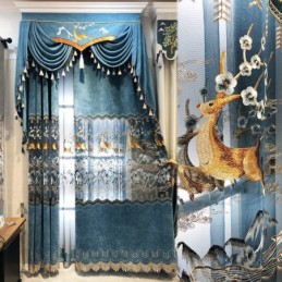 Cortinas Nórdicas De Chenille Com Bordado Fulvo Semi Blackout Para Sala De Estar E Quarto