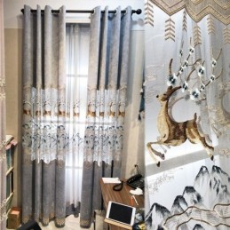 Cortinas Nórdicas De Chenille Com Bordado Fulvo Semi Blackout Para Sala De Estar E Quarto