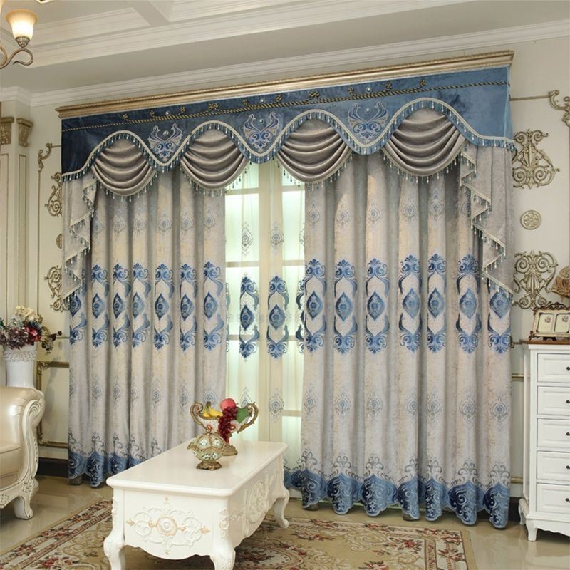 Cortina De Chenille Sob Medida Com Bordado De Flores Europeias E Semi Blackout Para Sala De Estar E Quarto