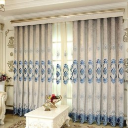 Cortina De Chenille Sob Medida Com Bordado De Flores Europeias E Semi Blackout Para Sala De Estar E Quarto