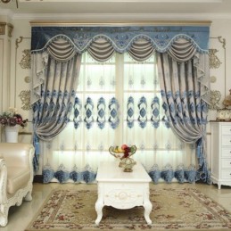 Cortina De Chenille Sob Medida Com Bordado De Flores Europeias E Semi Blackout Para Sala De Estar E Quarto