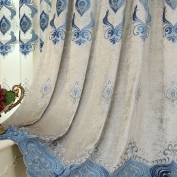 Cortina De Chenille Sob Medida Com Bordado De Flores Europeias E Semi Blackout Para Sala De Estar E Quarto