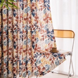 Cortina De Algodão Estilo Nórdico Feita Sob Medida Com Estampa De Folhas