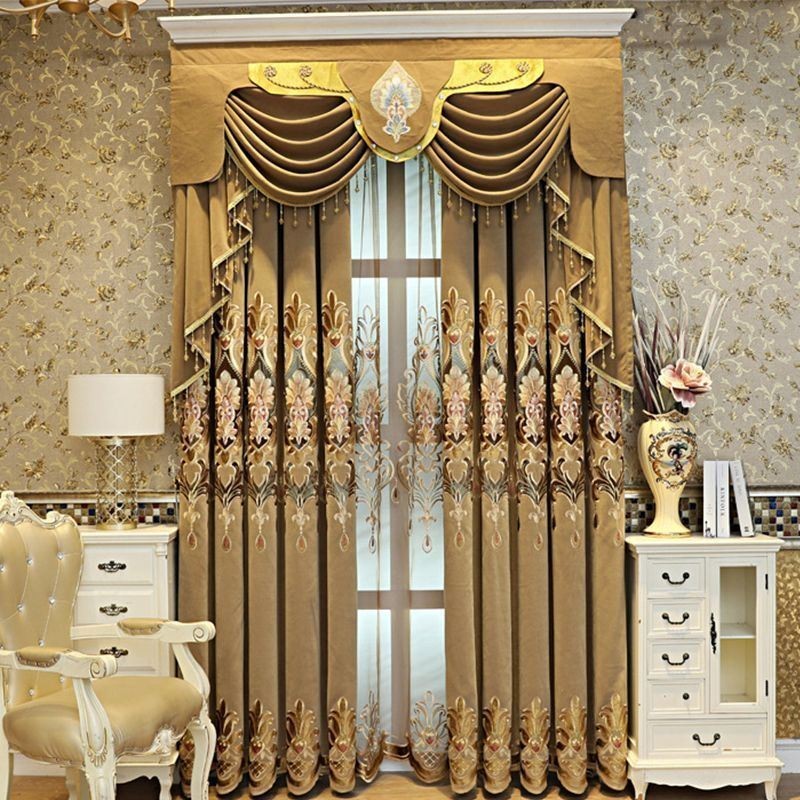 Cortina Blackout Semi-Chenille Sob Medida Com Bordado De Flores Europeias Para Sala De Estar E Quarto