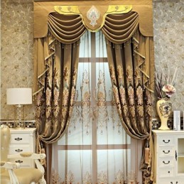 Cortina Blackout Semi-Chenille Sob Medida Com Bordado De Flores Europeias Para Sala De Estar E Quarto
