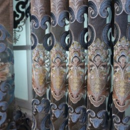 Cortina Blackout Semi Ingni Sob Medida Com Bordado De Flores Europeias Para Sala De Estar