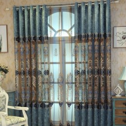 Cortina Semi Blackout De Chenille Sob Medida Com Bordado De Flores Europeias Para Sala De Estar E Quarto