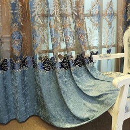 Cortina Semi Blackout De Chenille Sob Medida Com Bordado De Flores Europeias Para Sala De Estar E Quarto