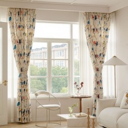 Cortina Estilo Nórdico Feita Sob Medida Cortina De Algodão Com Estampa De Pássaros