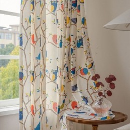 Cortina Estilo Nórdico Feita Sob Medida Cortina De Algodão Com Estampa De Pássaros