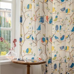 Cortina Estilo Nórdico Feita Sob Medida Cortina De Algodão Com Estampa De Pássaros