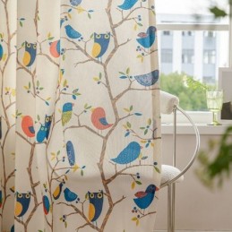 Cortina Estilo Nórdico Feita Sob Medida Cortina De Algodão Com Estampa De Pássaros