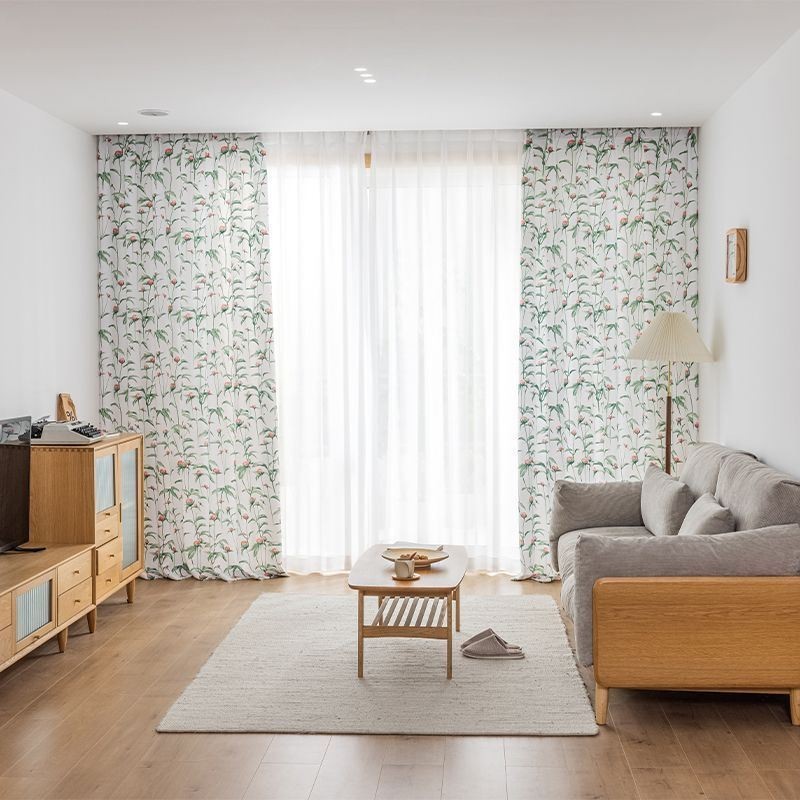 Cortina Estilo Nórdico Feita Sob Medida, Cortina De Poliéster Estampado Com Plantas
