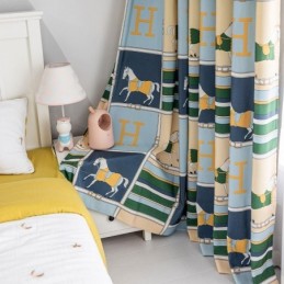 Cortinas De Algodão Estilo Infantil Com Estampa De Cavalo Branco