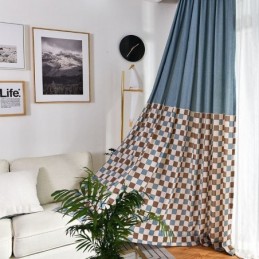 Cortina De Algodão Sob Medida Cortina Xadrez Estampada Estilo Nórdico