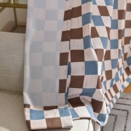Cortina De Algodão Sob Medida Cortina Xadrez Estampada Estilo Nórdico