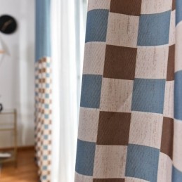 Cortina De Algodão Sob Medida Cortina Xadrez Estampada Estilo Nórdico