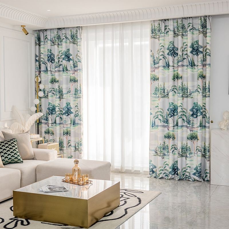 Cortinas Floresta Estampadas Estilo Americano
