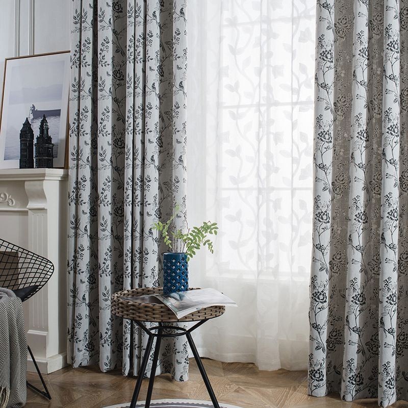 Cortina Blackout De Linho Sob Medida Cortina Com Plantas Nórdicas Bordadas Para Sala De Estar Quarto