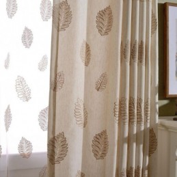 Cortina Blackout Nórdica De Algodão E Linho Feita Sob Medida Com Bordado De Folhas Para Sala De Estar E Quarto
