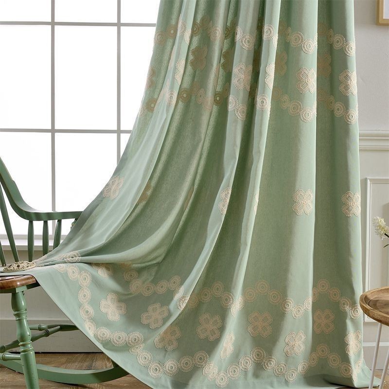 Cortina Blackout De Algodão Estilo Nórdico Feita Sob Medida Com Bordado Floral