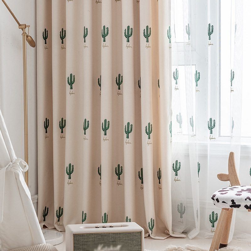 Cortinas Estilo Infantil Cacto Bordado