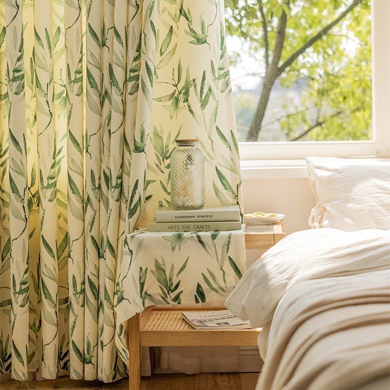 Cortinas Chevron Americanas Com Folhas De Bambu Estampadas