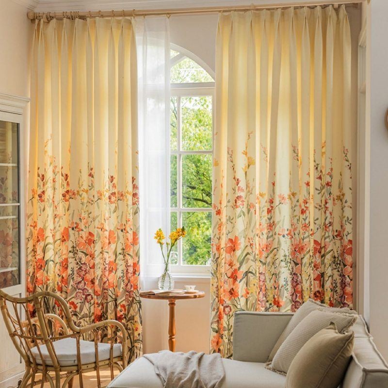 Cortinas Chevron Com Estampa Floral Americana