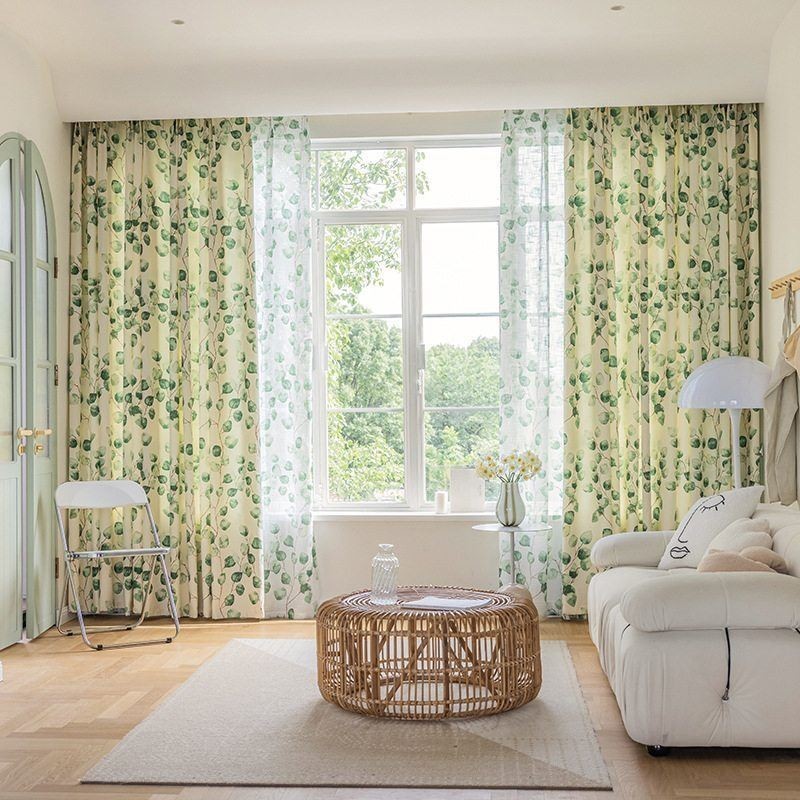 Cortinas Chevron Estilo Americano Folha Estampada