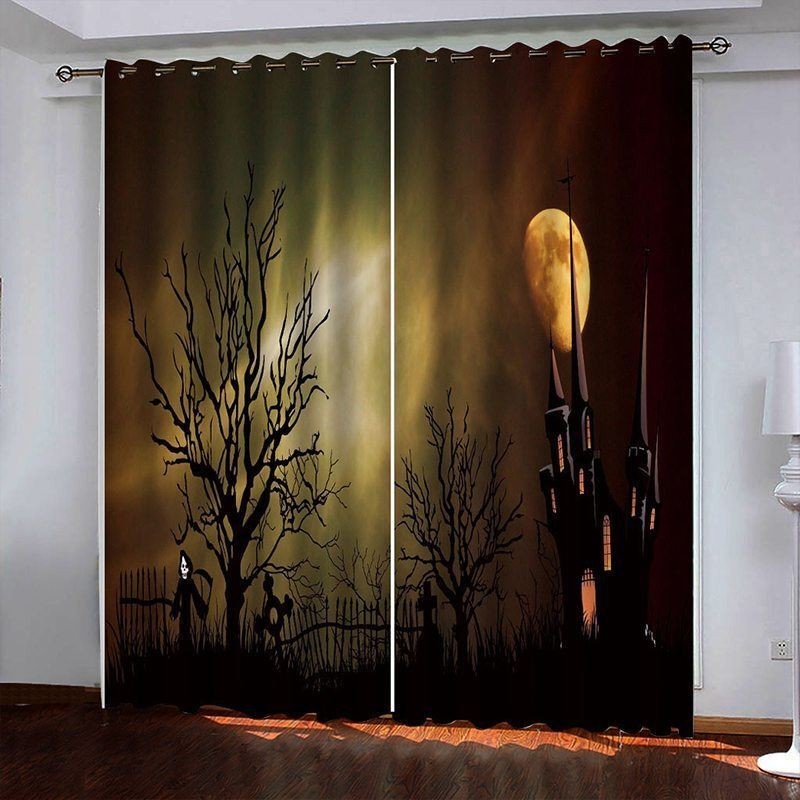 Cortina Sob Medida Cortina Horror Castle Impressão Digital Cortinas Americanas