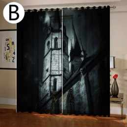 Cortina Sob Medida Cortina Horror Castle Impressão Digital Cortinas Americanas