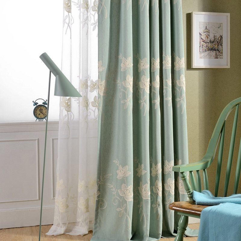 Cortinas Blackout De Algodão E Linho Com Flores Nórdicas Bordadas