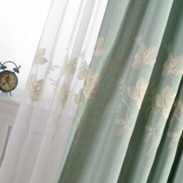 Cortinas Blackout De Algodão E Linho Com Flores Nórdicas Bordadas