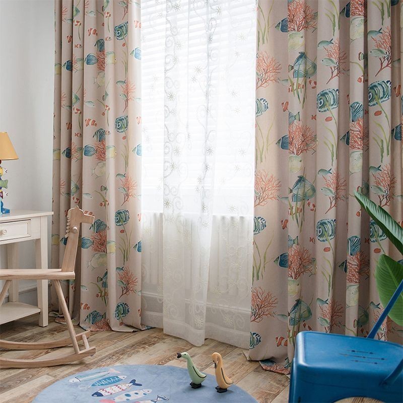 Cortinas Blackout De Algodão Estilo Infantil Mundo Subaquático Estampado