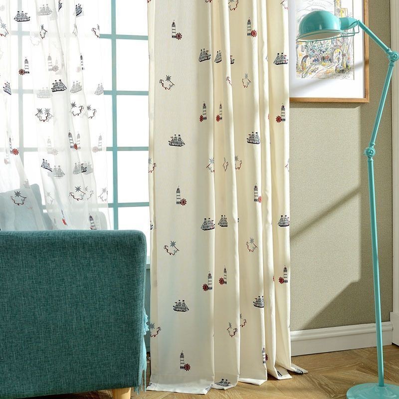 Cortina Blackout De Algodão Estilo Infantil Feita Sob Medida Cortina Vela Farol Bordado