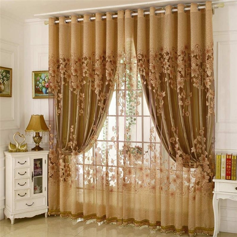 Cortina Clássica De Voile Feita Sob Medida, Painel De Cortina Estilo Country, Galhos De Flores Magníficos, Jacquard
