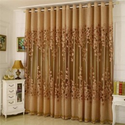 Cortina Clássica De Voile Feita Sob Medida, Painel De Cortina Estilo Country, Galhos De Flores Magníficos, Jacquard